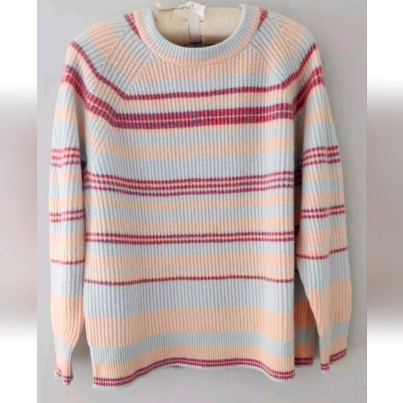 J. Crew 100% Cashmere Ribbed Crewneck SweaterStripped Soft Colors! Size S - Picture 3 of 6